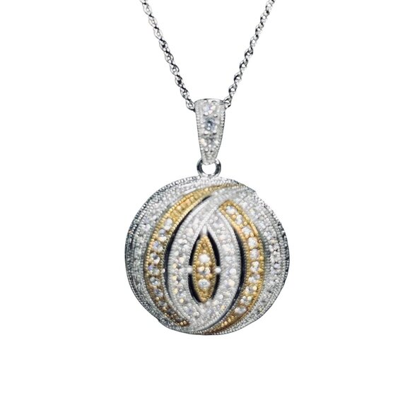 Joseph Esposito Sterling Silver & Gold Tone Cubic Zirconia Domed Pendant (6001) - Picture 2 of 9